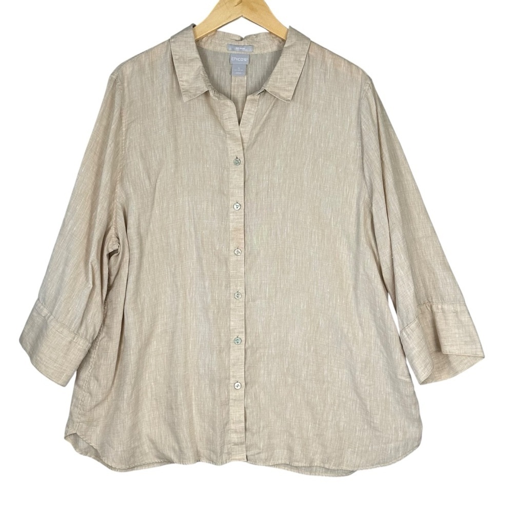 CHICO'S Womens Gold Button Front Long Sleeve Izzie Blouse Size 4